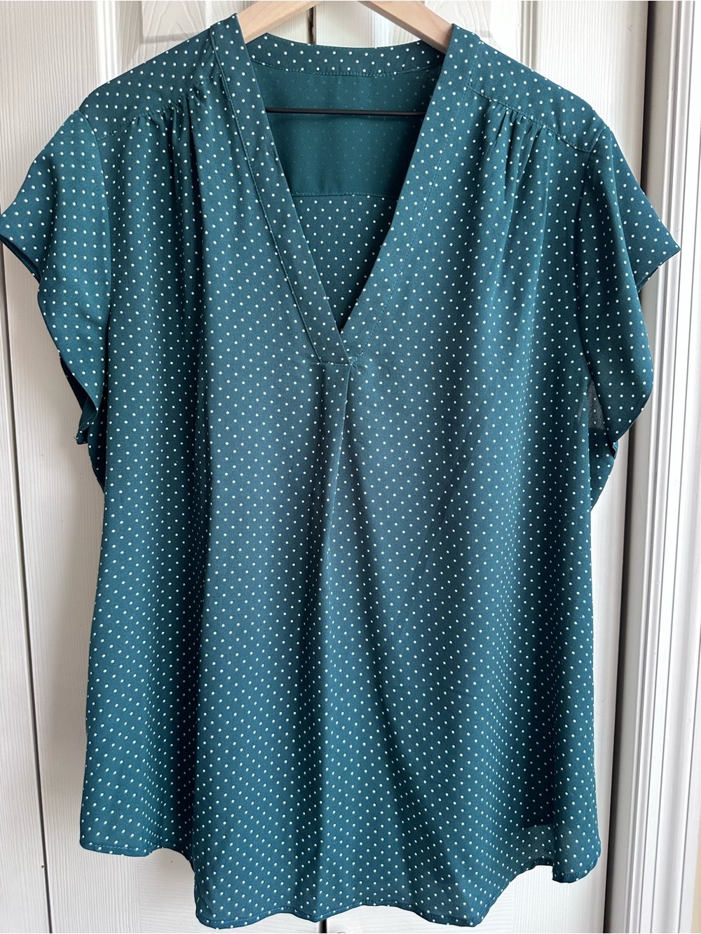 fun 2 fun Teal Polka Dot V-Neck Blouse